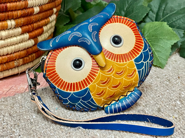 Western Hand Tooled Leather Coin Purse - Owl