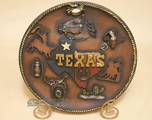 Rustic Western Style Plate With Stand - Texas Horse