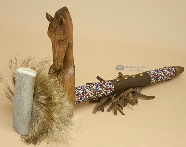 Beaded Antler Pipe With Hand Carved Horse