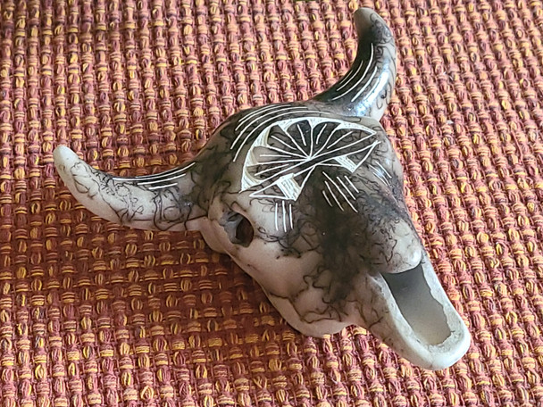 Hand Etched Navajo Horse Hair Steer Skull