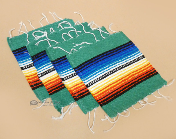 Southwestern Mexican Serape Coaster Set of 4 -Teal