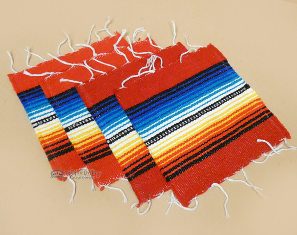 Southwestern Mexican Serape Coaster Set of 4 -Red