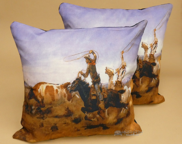 Pair of Rustic Western Pillow Covers -Cattle Drive