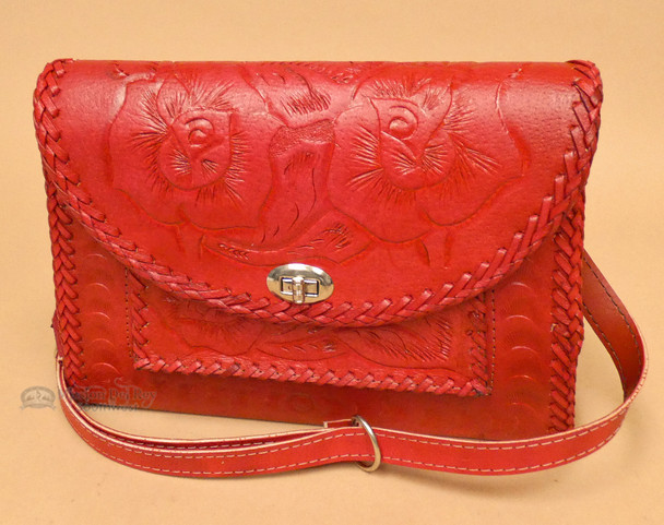 Red Hand Tooled Leather Purse