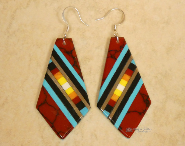 Pueblo Indian Inlay Earrings - Red Jasper