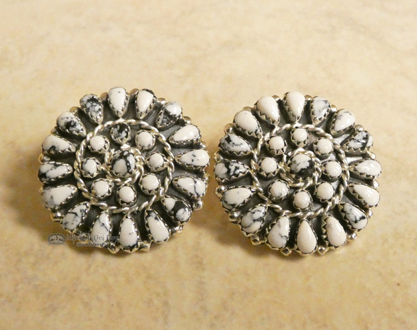 Navajo White Buffalo and Silver Cluster Earrings