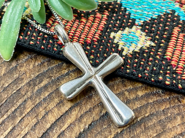 Silver Cross Necklace 20" -Zuni