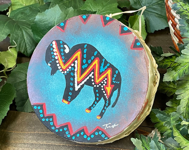 Painted Tarahumara Drum 7" -Buffalo