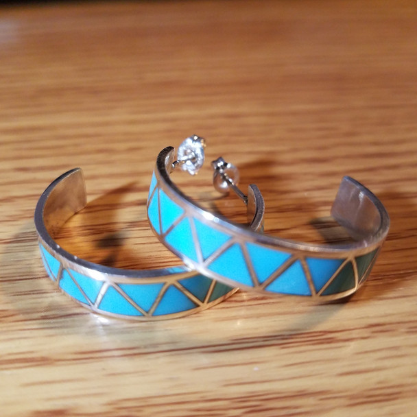 Native American Turquoise Inlay Earrings -Zuni