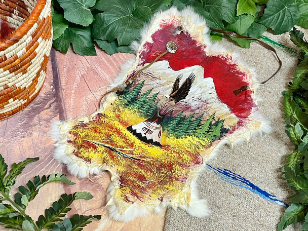 Hand Painted Rabbit Hide -Mountain Eagle