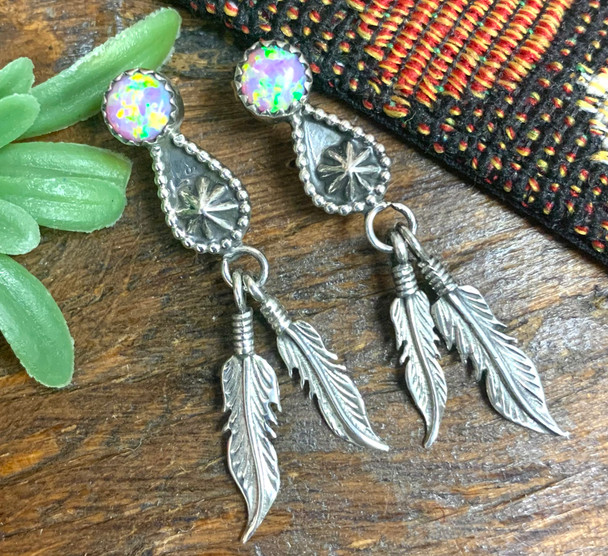 Native American Navajo Silver Earrings - Opal