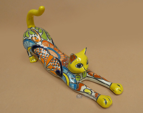 Hand Painted Talavera Stretching Cat