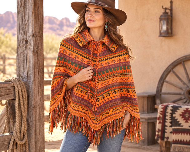 Alpaca Collared Fringe Poncho