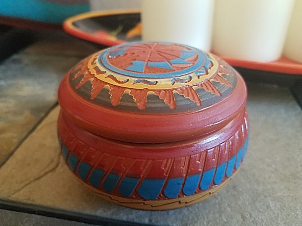 Navajo Etched Pottery Jewelry Box