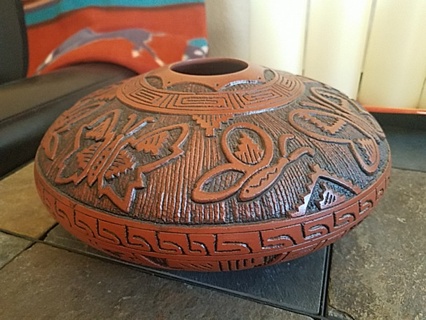 Navajo Hand Etched Pottery Vase