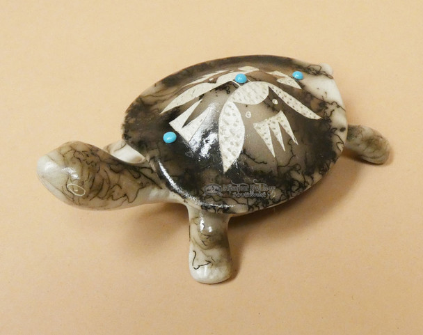 Navajo Horsehair Etched Pottery Jewelry Box Turtle