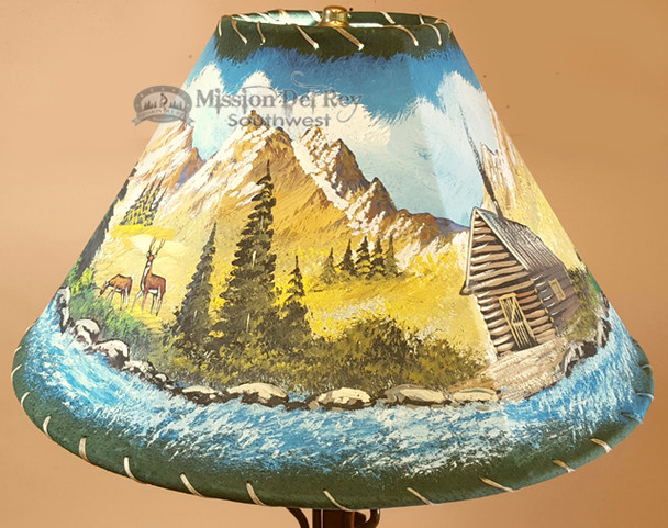 Painted Leather Lamp Shade - 16" Cabin