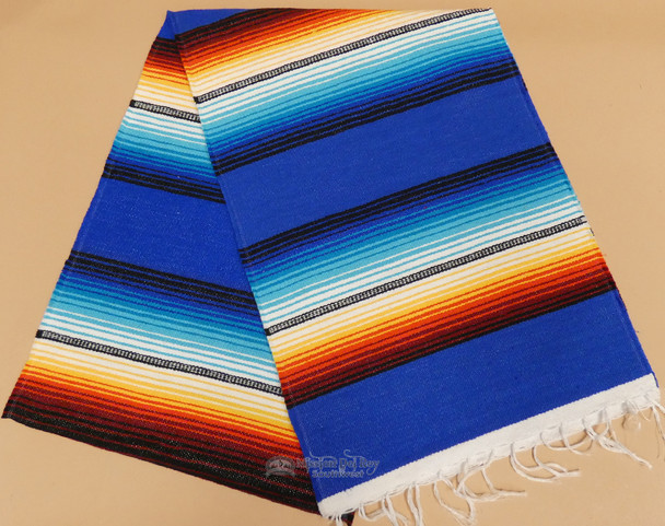 Southwestern Mexican Style Serape Table Runner -Blue