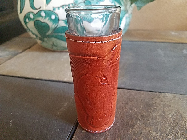 Leather Covered Western Shooter Shot Glass -Horse