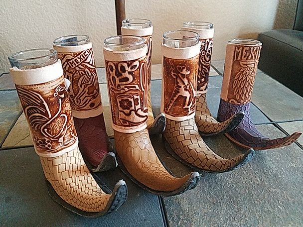 Bulk Leather Covered Tribal Boot Shot Glass