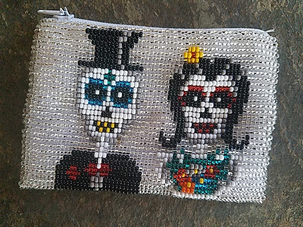 Seed Bead Day of the Dead Coin Purse -Skeleton Couple