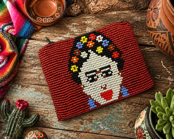 Seed Bead Coin Purse -Frieda Kahlo