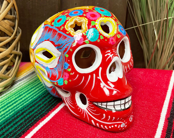 Hand Painted Day of the Dead Lantern Skull