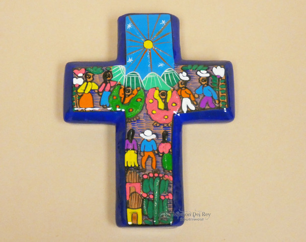 Mexican Hand Painted Pottery Wall Cross