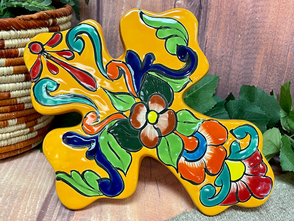 Hand Painted Talavera Wall Cross 13.5"