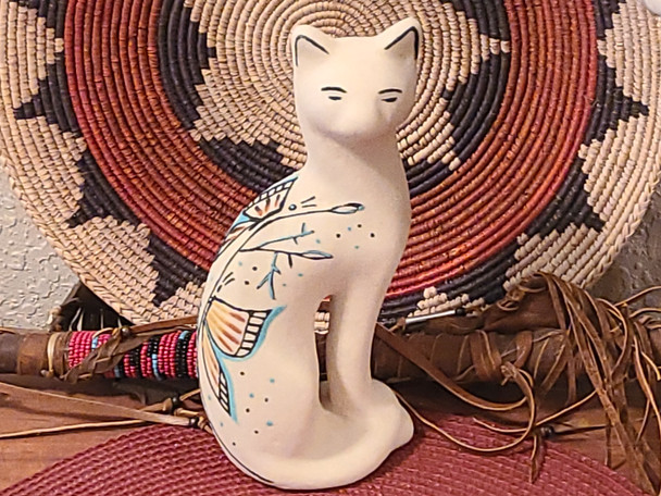 Handcrafted clay sand painted pottery cat