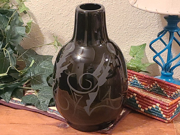 Native American Navajo Chimney Vase -Black on Black
