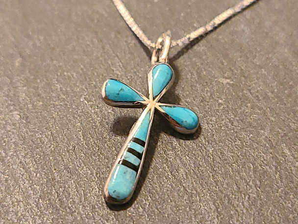 Inlaid Silver Cross Necklace