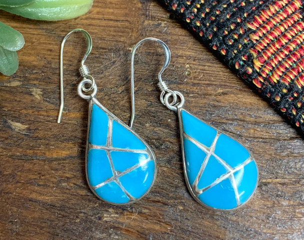 Native American Navajo Handcrafted Silver & Turquoise Earrings