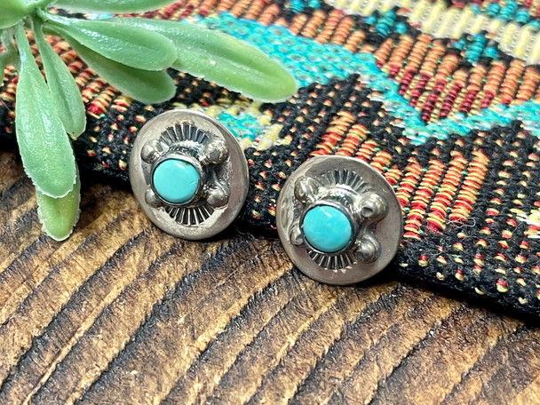 Native American Navajo Handcrafted Silver & Turquoise Earrings