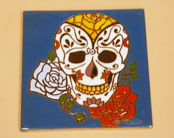 Mexican Day of the Dead Skull Tile -Roses