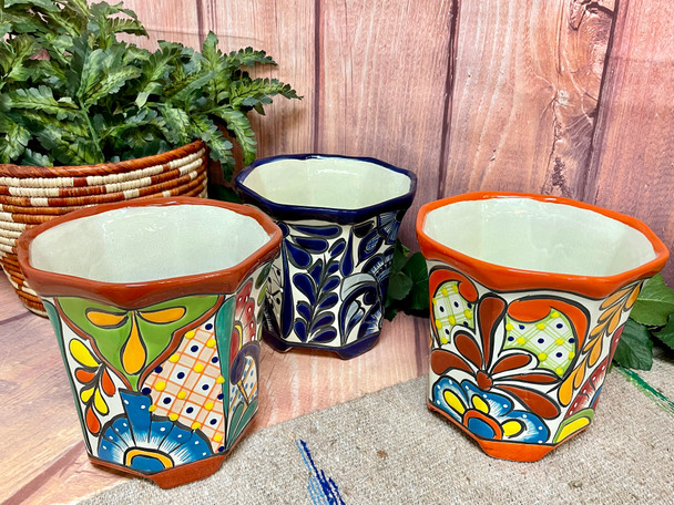 Assorted Hand Painted Talavera Octagonal Pots -Small