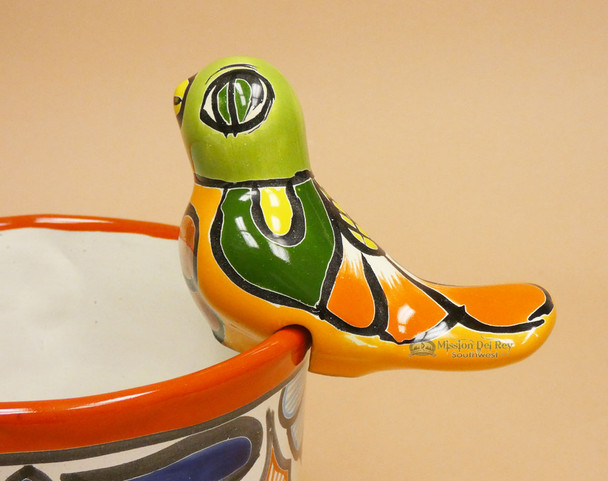 Talavera Bird Sits on Pot Ledge (pot not included)