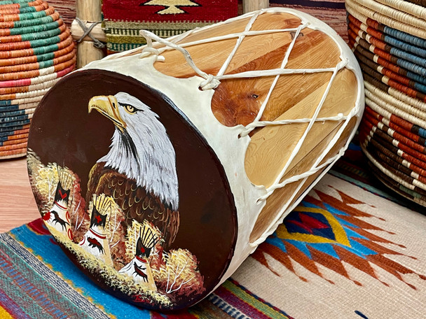Painted Tarahumara Indian Drum -Village Eagle
