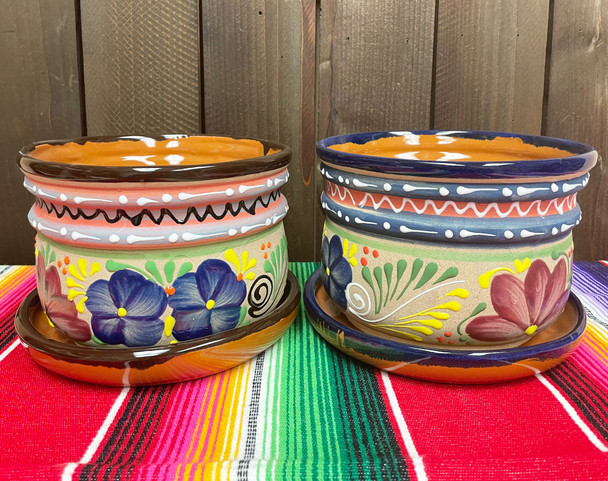 Sand Painted Talavera Planters w/ Attached Base