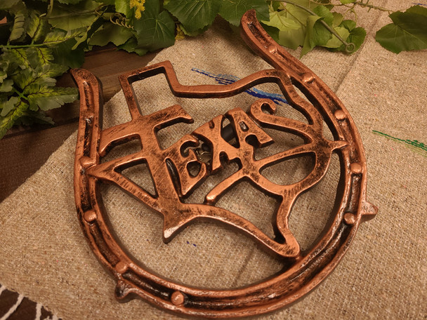 Copper Tone Metal Art -Texas Horseshoe Plaque