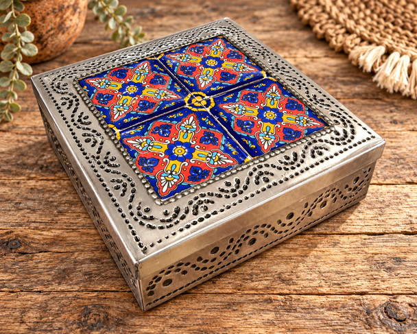 Mexican Tin & Tile Jewelry Box