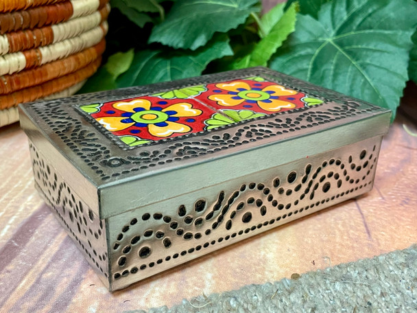 Tin & Talavera Tile Jewelry Box