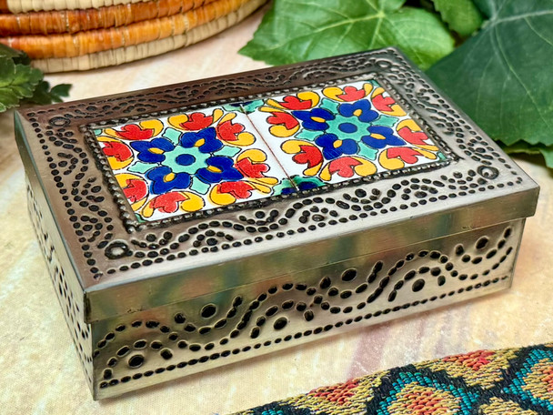Tin & Talavera Tile Jewelry Box