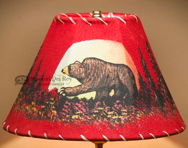 Painted Leather Lampshade 12" -Moon Lit Bear