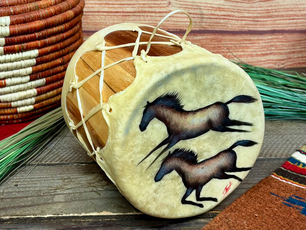 Tarahumara Painted Drum -Running Horses