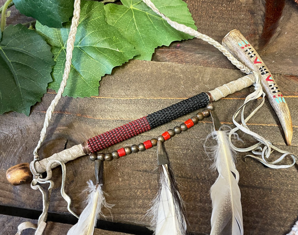 Hand Painted Antler Peace Pipe 8.5"