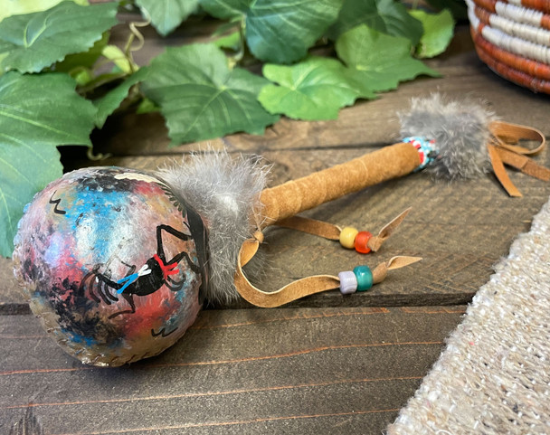 Navajo Painted Rawhide Rattle -Kokopelli