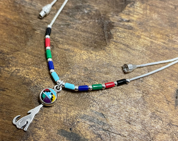 Sterling Silver Coyote Pendant Necklace -Multicolor