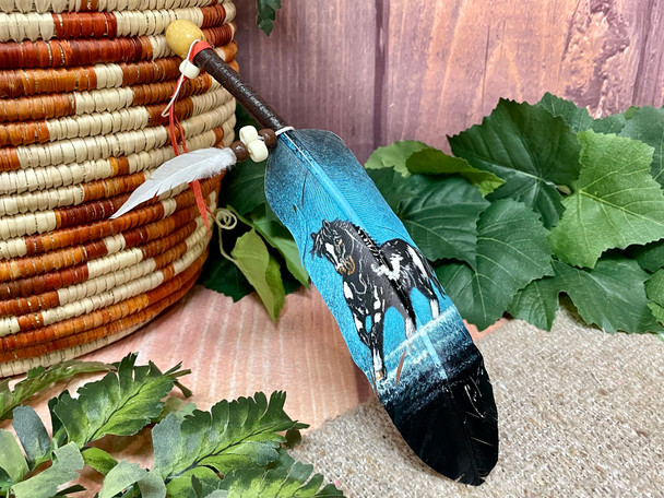 Hand Painted Smudging Feather -Horse