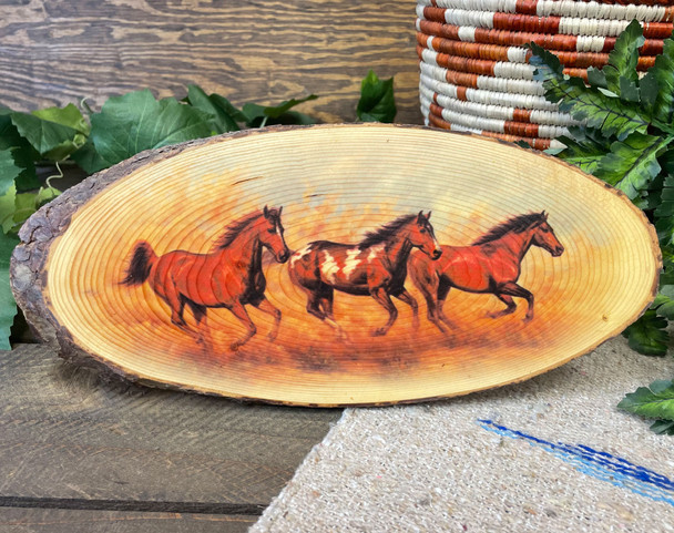 Running Horses Wood Plaque